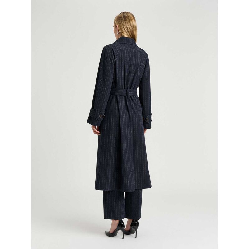 Veronika Maine Navy Pinstripe Belted Trench image number 1